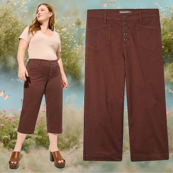 Torrid Brown Puce Crop Wide Leg Stretch Twill High Rise Patch Pocket Pant NWT - Picture 10 of 10
